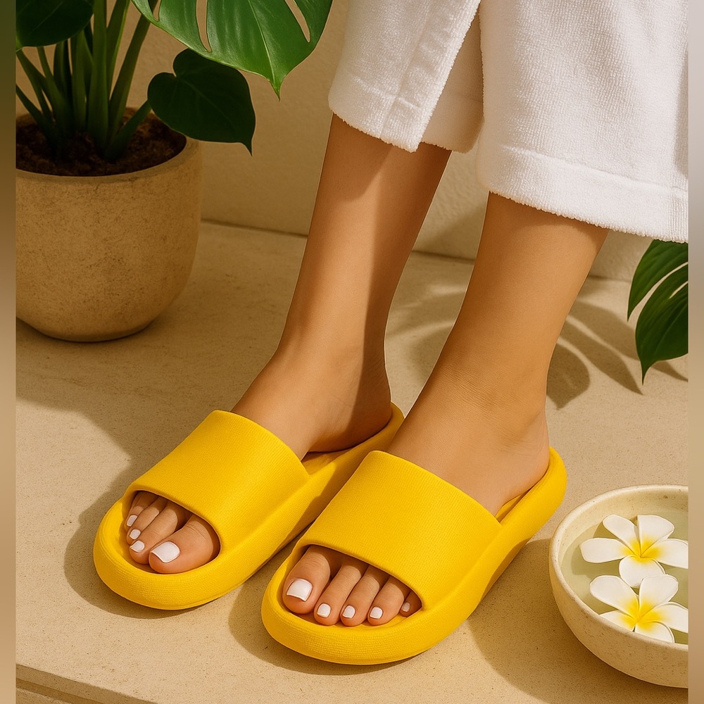Golden Glow Spa Slides | Cushioned Comfort in Sunshine Yellow